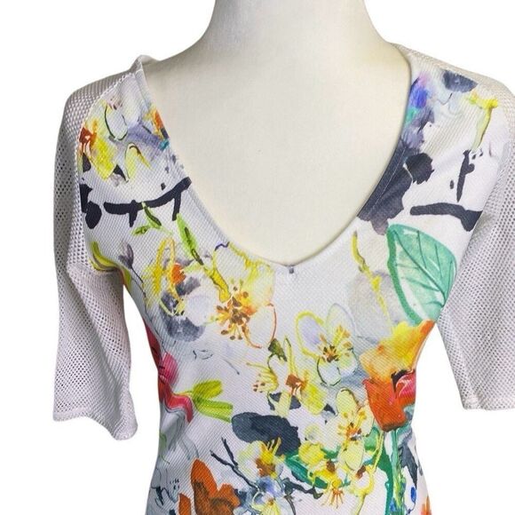 Fashion House Body-con Fitted Knee Length V Neck Jersey Knit Floral Dress Size L - Picture 2 of 8